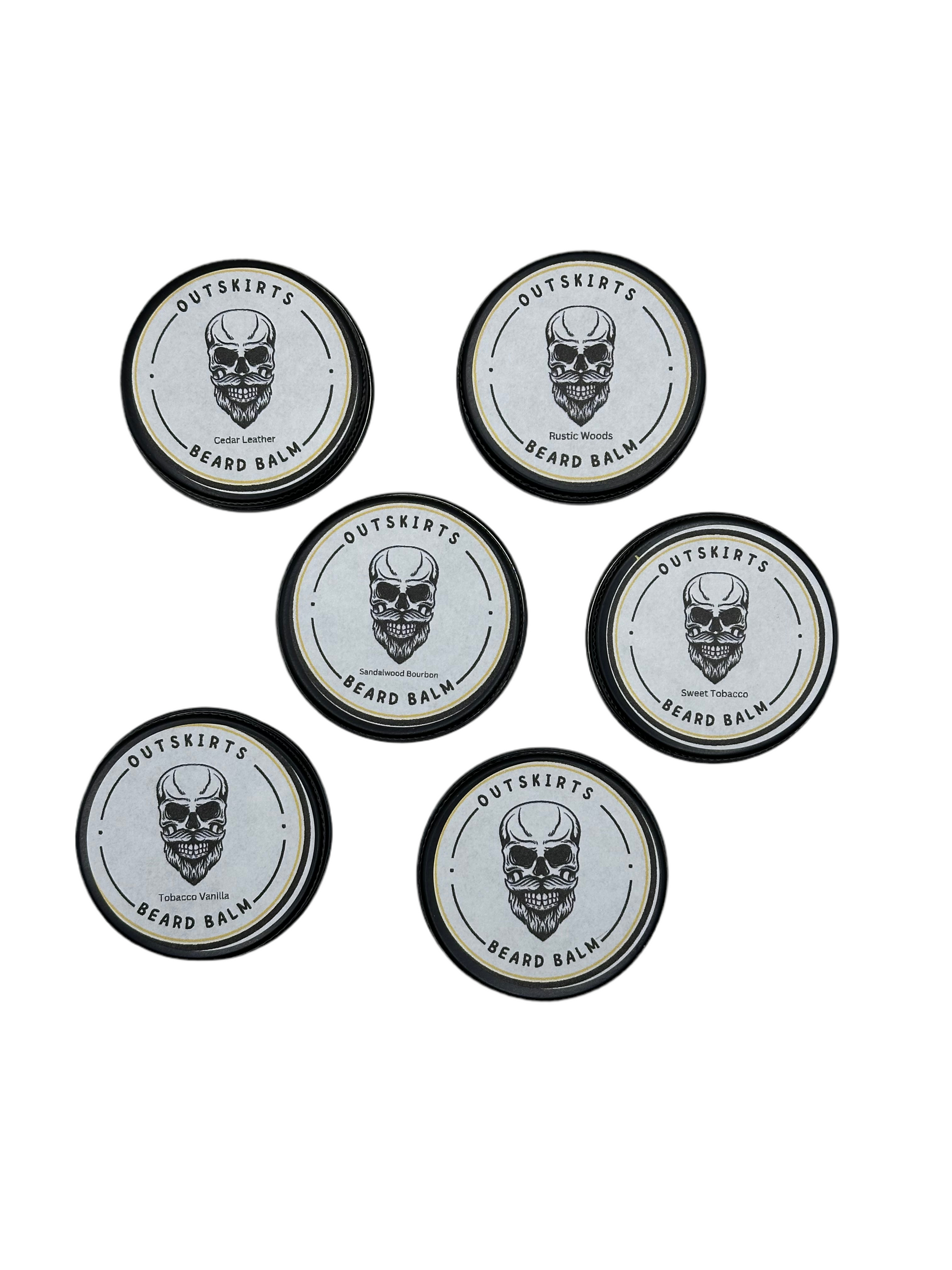 tobacco and leather beard balm Beard Balm Sampler Pack (Six .5 oz cans) – Outskirts Beard Balm